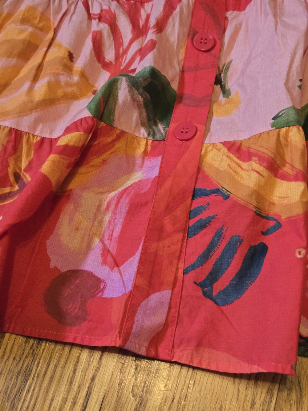 FARM Rio Coral Pink Mixed Floral Tiered Button Dress - Picture 2 of 10